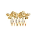 Detailed close-up of three golden butterflies on a minimalist vintage metal hair comb - Gold