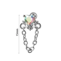 Boucle d'oreille cœur couronne en argent avec cristal coloré et chaîne, hauteur 15mm - #11 Chaîne Cœur AB
