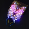 Pink LED glowing bunny ear headband with colorful fiber optic lights and battery box - Bunny Ear Headband / 14 LED Gold Silk Colorful Mix
