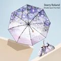 Portable double-layer five-fold sun umbrella with purple floral illustration pattern - Double Layer Five-Fold Style / Starry Roland (Double-layer 5-Fold 8K)
