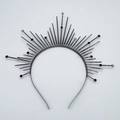 Elegante corona aureola grigio scuro con punte metalliche per sfilate di moda e feste - Stile Perlina Rotonda / Nero