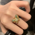 Golden butterfly ring with green blue gradient wings and small pearls on band - Gradient Butterfly