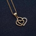 Golden double heart pendant necklace with shimmering crystals on minimalist link chain - Gold - No Chain