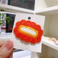 Handmade crochet flower hair clip in red, yellow, and white yarn on display card - 4# White Center Cloud Orange