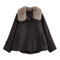 Women's dark brown trench coat featuring a detachable faux fur collar and black buttons - XS / Dark Coffee