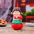 Traditional Chinese girl roly-poly doll in red top and green skirt holding a red lantern - 1088-44 Carrying Lantern (Medium)