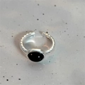 Adjustable S925 sterling silver ring featuring a vintage black oval gemstone inlay - JZ0307-Black Stone Twist