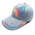Blue suede baseball cap with rhinestone butterfly and silver stud accents - M (56-58cm) / Sky Blue