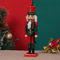 38cm wooden Nutcracker soldier statue in red and green for Christmas home decor - Green Sword
