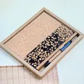 Eco-friendly A5 cork notebook and matching pen set inside a kraft paper gift box - A5 Natural Wood Splicing Black Wood Grain Gift Box Set + Pen