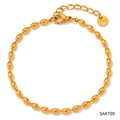 French vintage style gold plated stainless steel bracelet with oval bead chain design - Gold (SAK709)