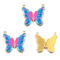 Golden butterfly enamel charms with blue and pink rhinestones for DIY jewelry making - No.5 Butterfly / 24x25mm / Blue