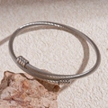 Macro-detail van de zilverkleurige gedraaide kabelarmring met industriële schroefdoppen - Zilver