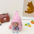 Pink cartoon bear crossbody chest bag for children with cute hoodie bear print - Pink