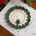 Posavasos navideño de punto verde bosque con bordes ondulados y textura de ganchillo - Estilo de Borde Ondulado Verde Bosque (Estilo A)