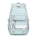 Light blue minimalist student backpack with multiple pockets and artistic slogans - Light Blue