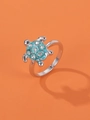Silver turtle ring with sea green enamel shell and white rhinestones on orange backdrop - Silver/Teal (02白K7号2455)
