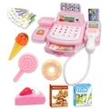 Pink rabbit toy cash register set with calculator, scanner and play food accessories - Pink Cash Register Bag (Non-Pressable Buttons)