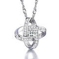 Detail of interlocking silver rings with a large round diamond-cut centerpiece stone - Lucky Clover Necklace Xl-47