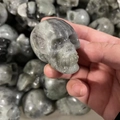 5cm hand-carved natural grey spotted gemstone skull with unique polished texture - Labradorite