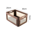 Vintage wood and rattan storage basket with handles, size 30x20x14cm in dark finish - Rounded Corner Dark Brown / Small (30*20*14CM)