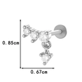 Silver star chain cartilage stud earring with zirconia stones and detailed size labels - Three-Zircon Dangle Style (0195-1#) / Silver