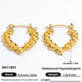 Golden heart-shaped stainless steel hoop earrings with high-polish 18k finish - EH11001-Spliced Heart Hoop