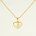 Gouden roestvrijstalen hartketting met witte schelp en letter C hanger voor dames - Letter C