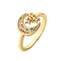 Verstelbare gouden ring met ster, maan en sprankelende veelkleurige zirkoniasteen - Pave Maan en Ster Stijl