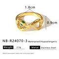 Close-up of golden snake ring with green zircon eye and detailed scale texture - US 8 / Simple Snake Style (NB-R24070-3)