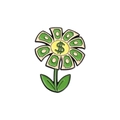 Cartoon money flower enamel pin with green dollar bill petals and yellow core - Dollar Flower Style (QHXZ2839)