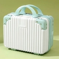 Mini 14-inch white and mint green carry-on suitcase with vertical stripes and metal corners - 14" / White with Blue