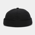 Detail of a minimalist black quick-dry cotton miki hat with six-panel design and roll brim - Adjustable / Black