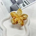 Yellow marble textured flower hair claw clip with 11cm geometric ink style design - 8cm Flower Shape-Brown Coffee