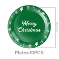 Set of 10 dark green 9-inch Merry Christmas paper plates with festive holiday icons - Large Plates