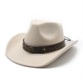 Détail du chapeau de cowboy en laine avec bandeau en cuir et clous métalliques - M(56-58cm) / Beige