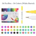 36-color dual-tip watercolor markers with brush and fine tips in a white barrel - New Style White 36 Colors Soft Tip