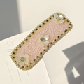 Pasador rosa mate con flores blancas y brillantes cristales de strass para mujer - Girasol [Champaña Cuadrado]