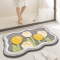 Tappetino da bagno antiscivolo in peluche con tulipani gialli su sfondo grigio - Fascio di Luce / Tappetino da Bagno 50*80cm