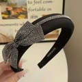 Funkelnder Haarreif mit silberner Strass-Schleife in Schwarz aus dickem Stoff - Doppellagige Schleife / Schwarz