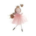 Ange de Noël rose avec tutu pailleté, couronne dorée et détails de perles fines - Rose