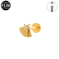 Stud labret en titane F136 doré avec zircon cubique en éventail et filetage interne - Forme d'éventail en or