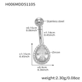 Pear-shaped zircon belly ring in stainless steel with detailed dimension markers - H006-Teardrop / 1.55x11.4mm / Steel