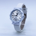 Minimalist white silicone watch with silver wave-edge dial and black Arabic numerals - White
