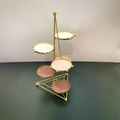 Multi-tier pink velvet jewelry display tower with elegant golden metal frame - 6 Layers / Tiered Round Tray