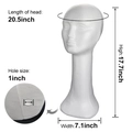 White foam mannequin head with dimensions 17.7-inch height and 1-inch bottom hole - Foam Mannequin Head (YCSM009) / OPP Bag Packaging / White