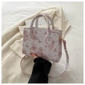 Borsa tote bianca con stampa farfalla, motivi rosa e tracolla regolabile rimovibile - Rosa