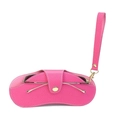 Rose pink litchi grain leather glasses pouch with portable strap and metal hook - Wristlet Style / Rose Red