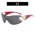 Y2K wraparound sunglasses with red temples and heart-shaped metal trim C7 style - Red Frame Full Grey