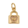 Close-up of golden heart lock pendant with sparkling cubic zirconia inlays - Heart Lock